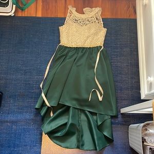 Green and Gold High-Low Halter neckline dress